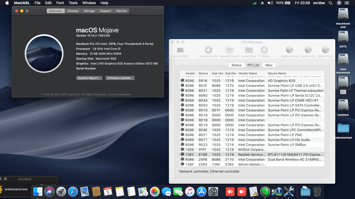 Succes Hackintosh macOS Mojave 10.14.4 Build 18E226 at Acer Aspire E5-476G